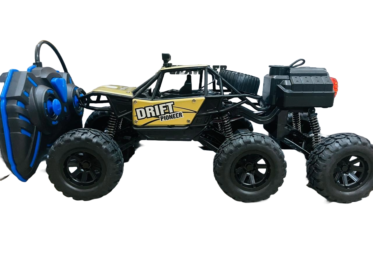 RC Monster truck with 6 wheels and smoke