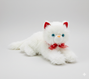 Light-Up Meowing Cat Plush – Soft White Toy with Red Bow & Ears