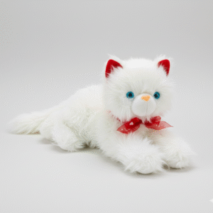 Light-Up Meowing Cat Plush – Soft White Toy with Red Bow & Ears