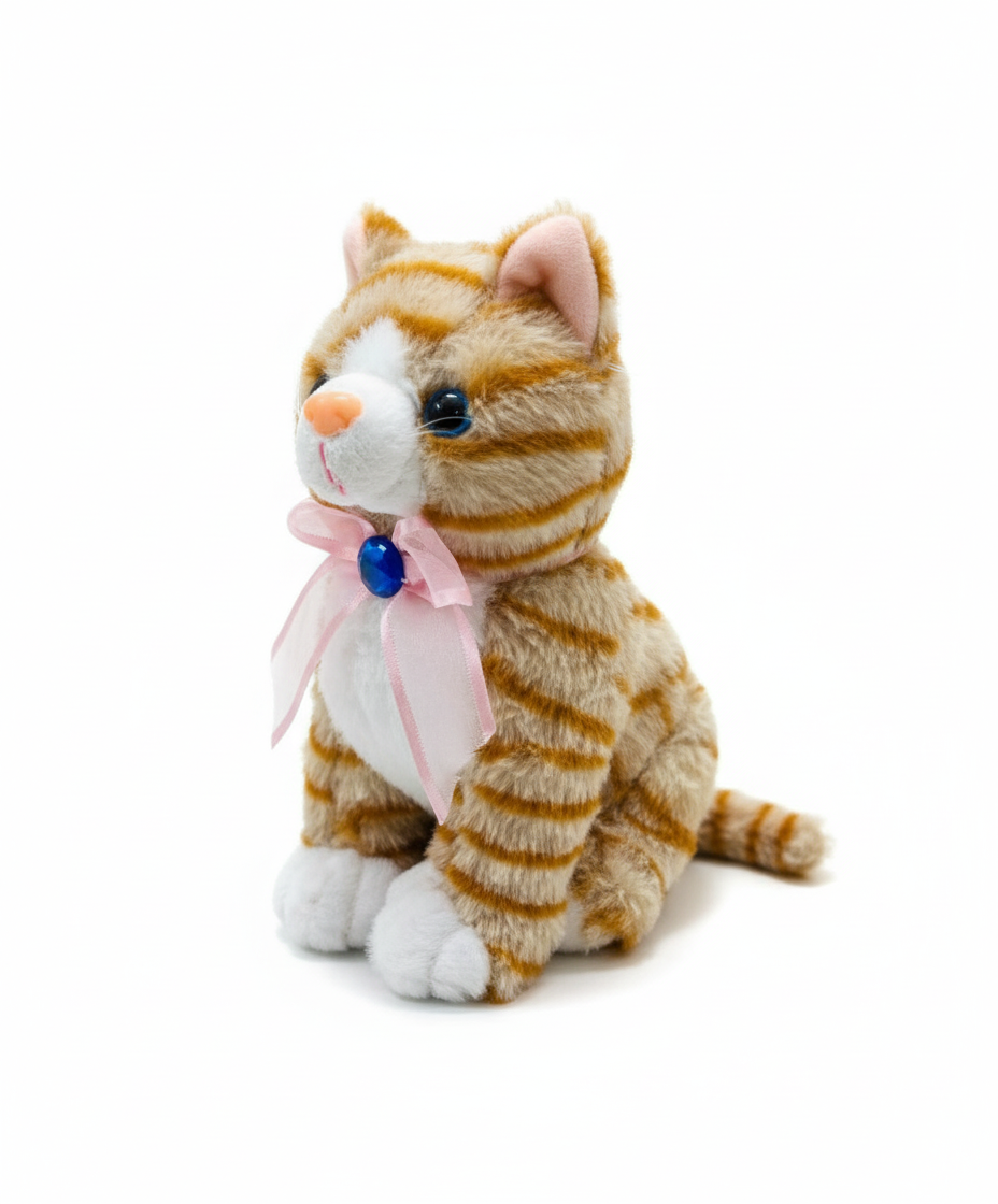 Cute Cat Soft Plush Toy – with Bow (Available in Brown, White & Black)