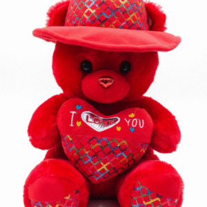 Red “I Love You” Teddy Bear with Hat – Soft Plush Gift Toy