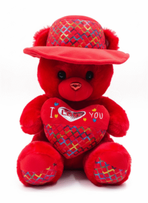 Red “I Love You” Teddy Bear with Hat – Soft Plush Gift Toy
