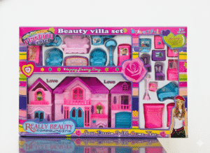Dreamy Love Dollhouse Set – Deluxe Pink & Blue Mansion with Furniture Accessories