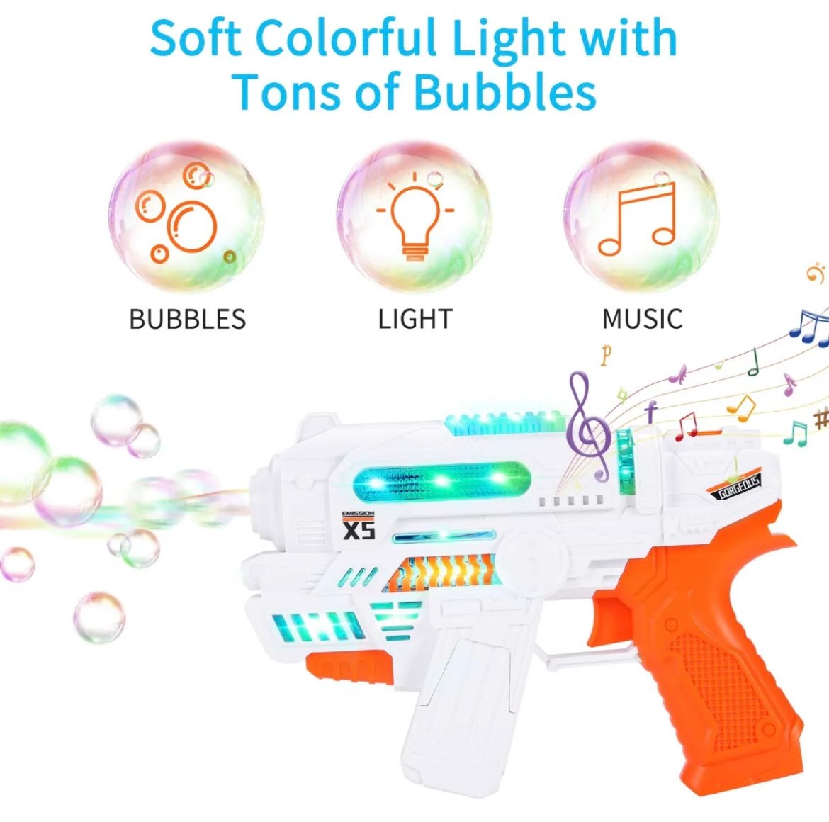 2-in-1 Bubble Gun with Music & Light – Automatic Bubble Blaster Machine Gun Toy | Kids’ Bubble Maker with Lights & Sound Effects - Image 2
