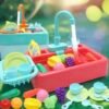 Kids Kitchen Toys Plastic Simulation Electric Dishwasher Sink Pretend Play With Electric Water Wash Basin Toy
