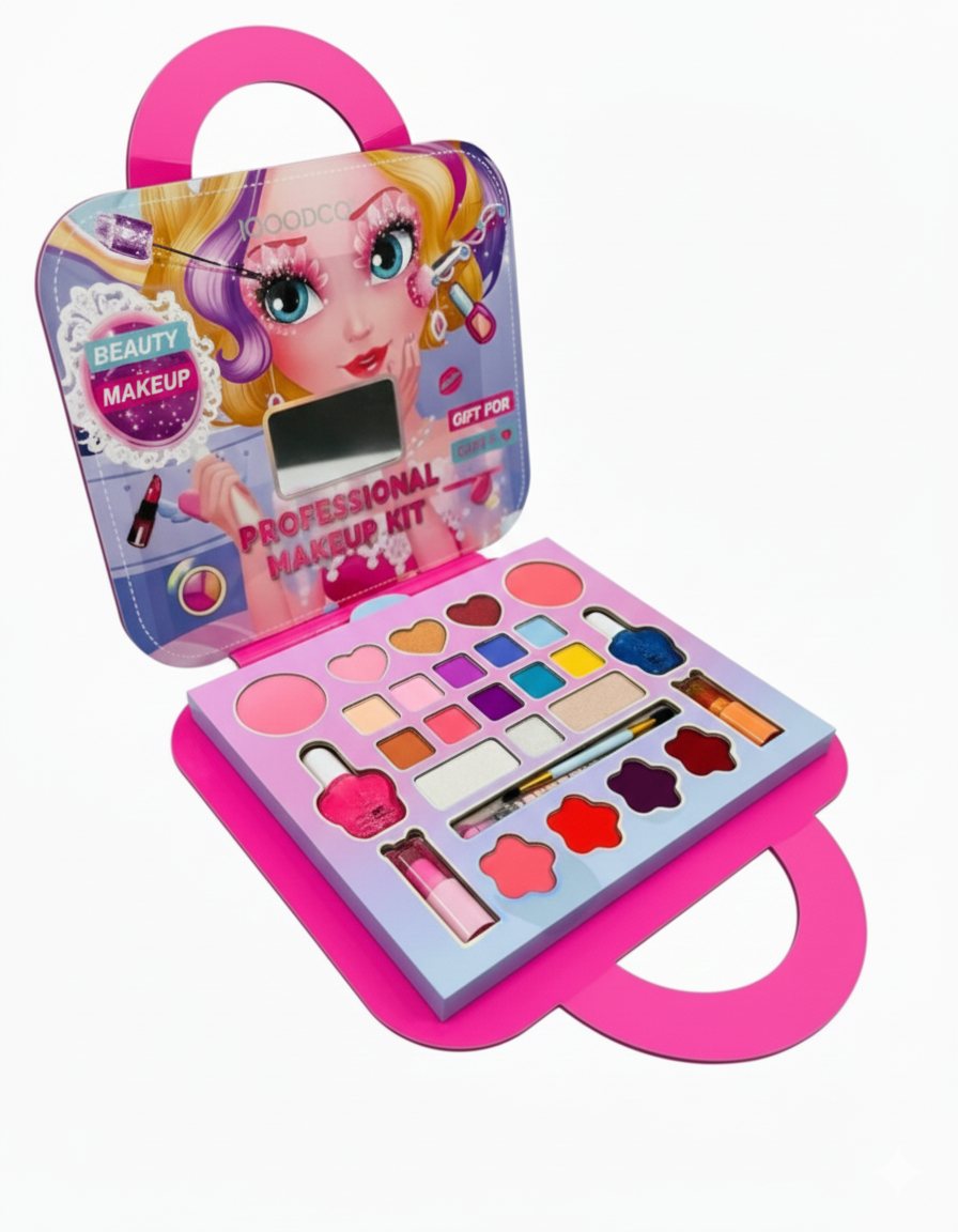 Fashion Beauty Makeup Kit for Girls – Pretend Play Cosmetic Set with Carry Case