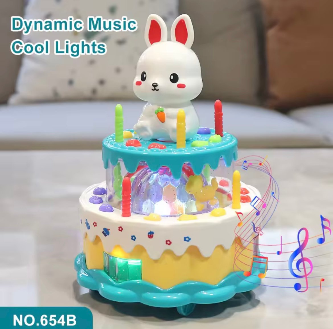 Rotating Bunny Birthday Cake Toy – Musical Light-Up Celebration for Kids - Image 3