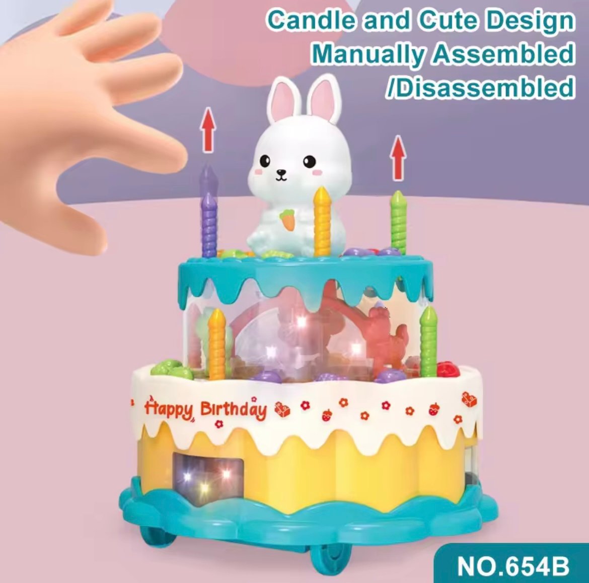 Rotating Bunny Birthday Cake Toy – Musical Light-Up Celebration for Kids - Image 2