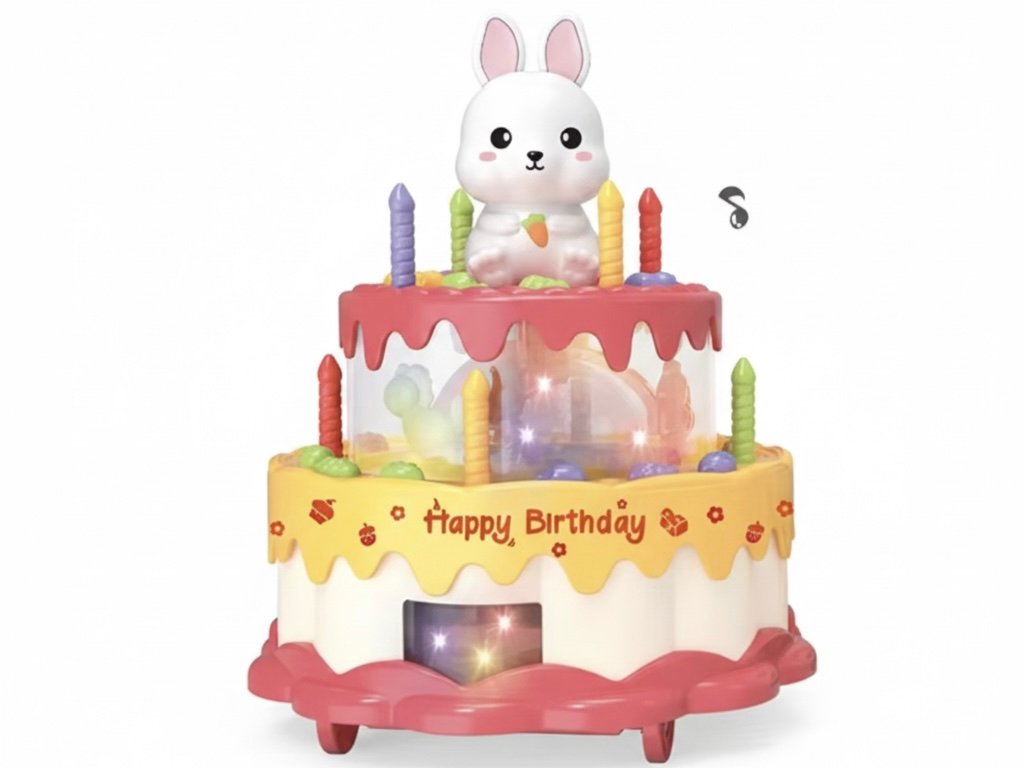 Rotating Bunny Birthday Cake Toy – Musical Light-Up Celebration for Kids