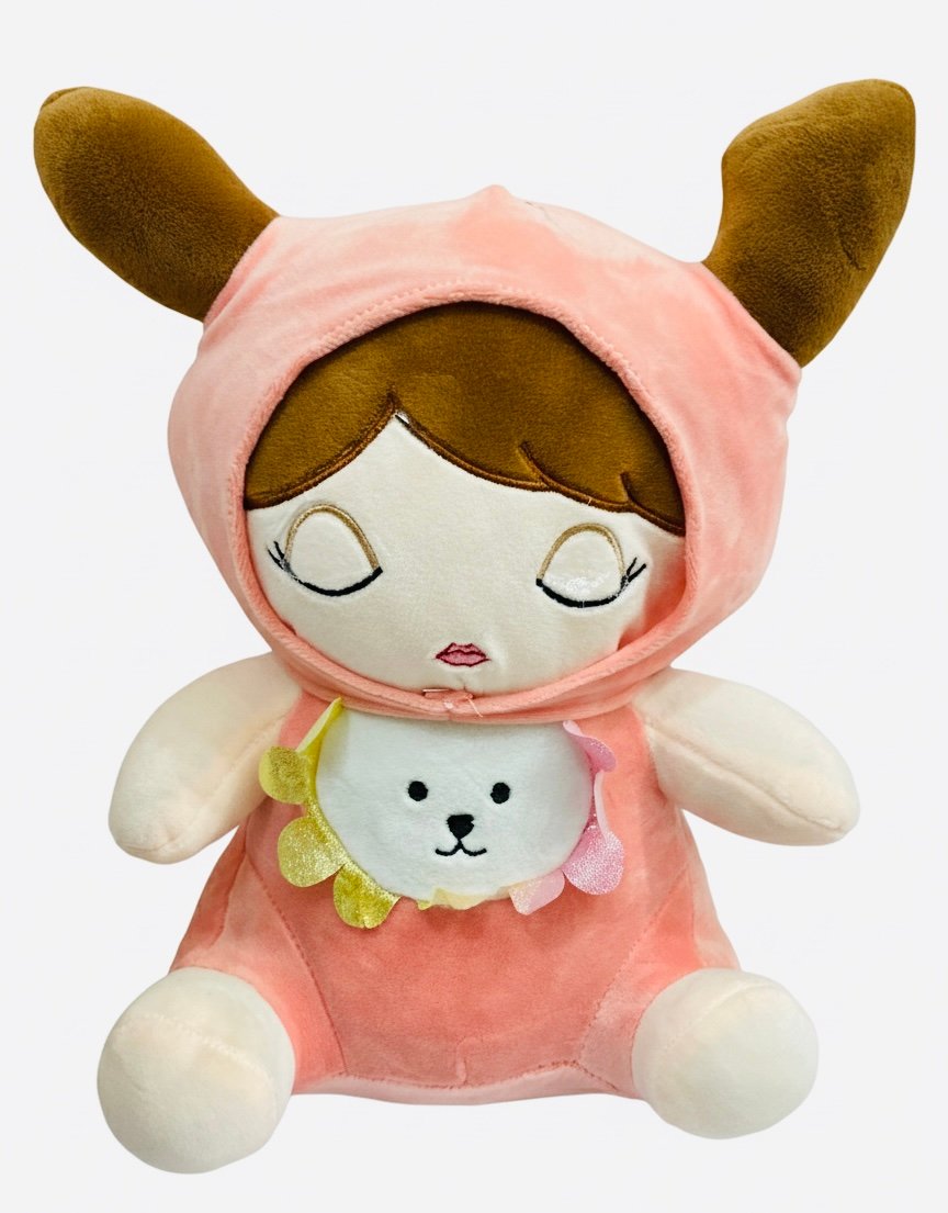 Dreamy Doll Plush Toy in Pink Hood – Super Soft, Cute & Perfect Gift for Kids - Image 3
