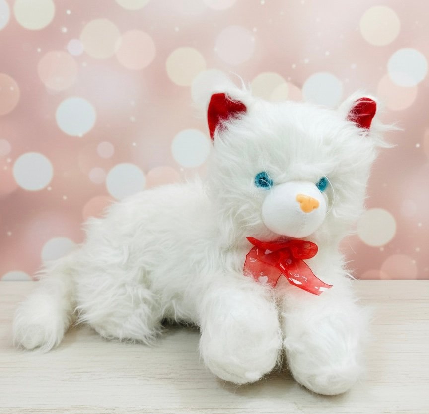 Light-Up Meowing Cat Plush – Soft White Toy with Red Bow & Ears - Image 4
